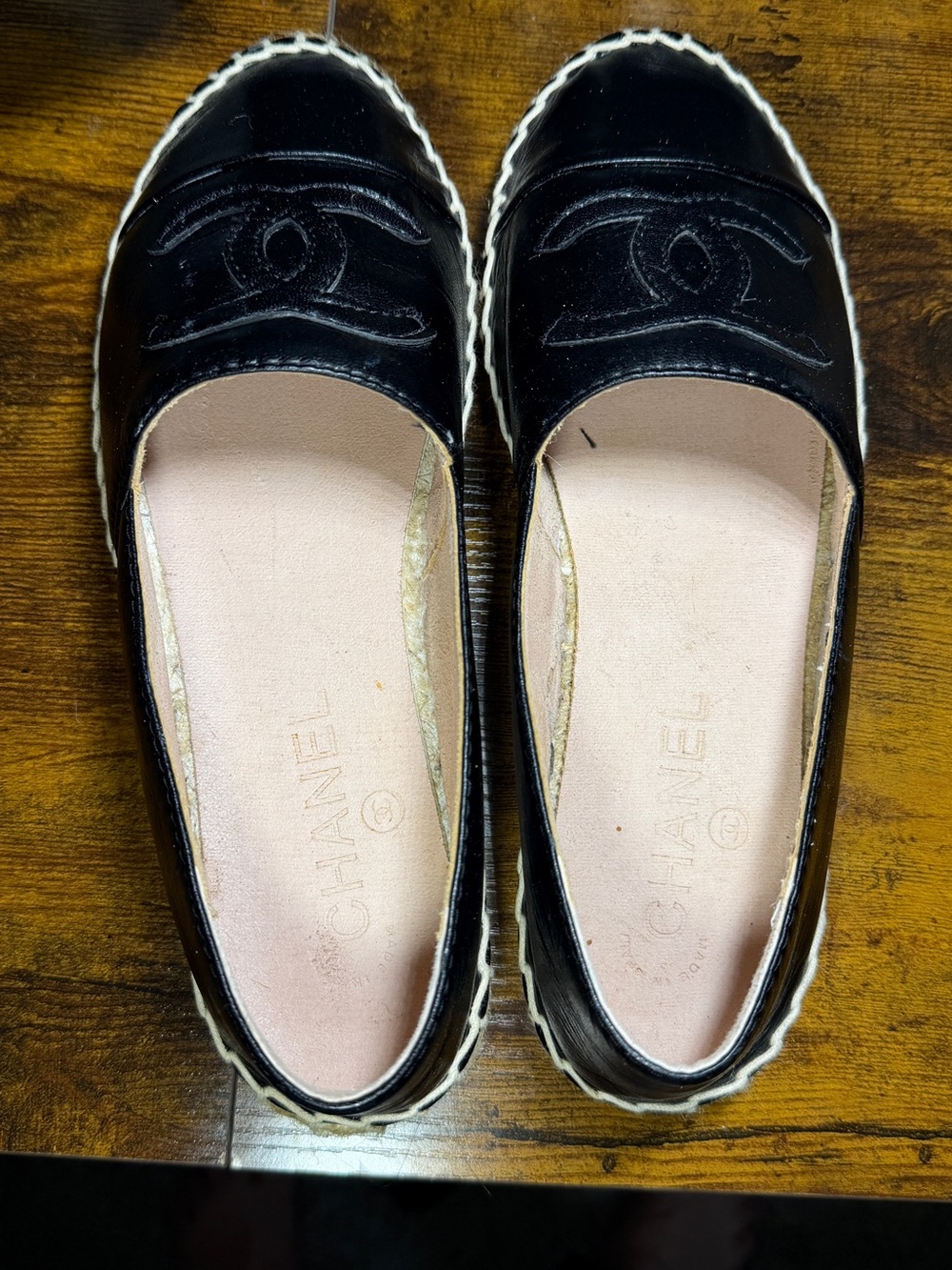 CHANEL Black Leather Espadrille Slip-On Loafers - Picture 7 of 13